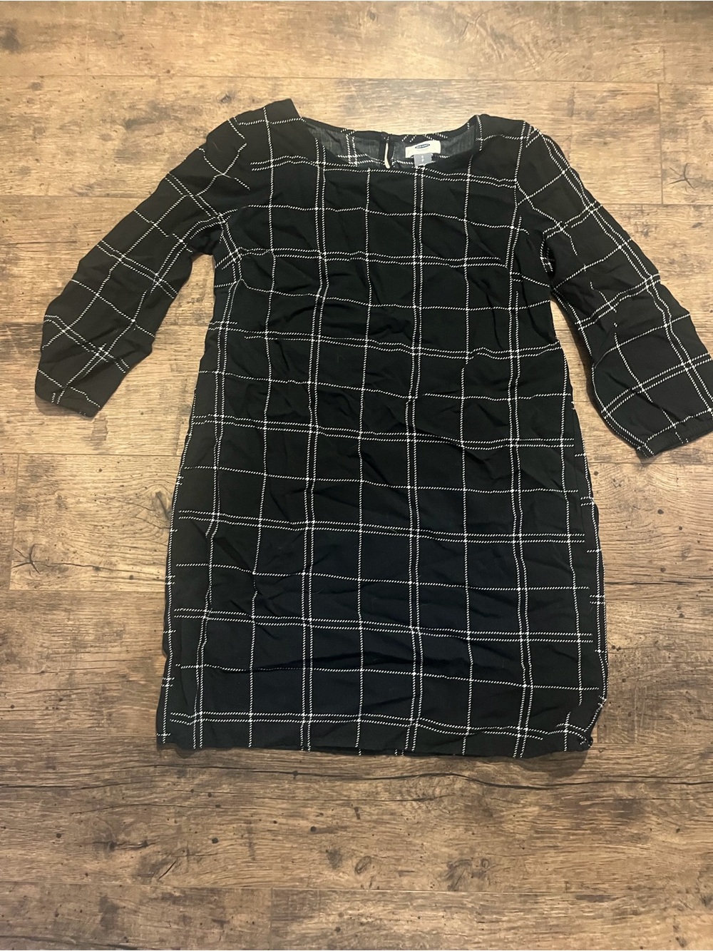 Old Navy Black Windowpane Crewneck Dress